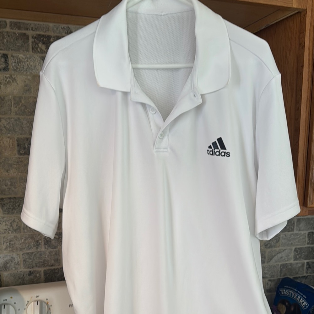 adidas White Polo Shirt with Short Sleeves and Regular Fit